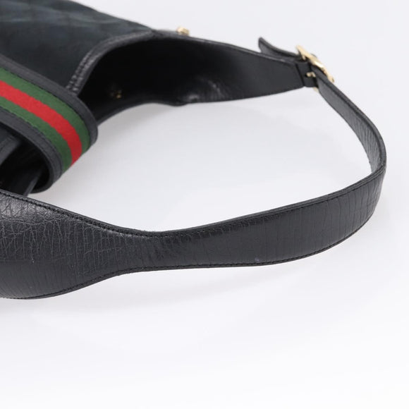 GUCCI GG Canvas Abby G Rock Shoulder Bag Leather Black Gold 130779 Auth BA15874V