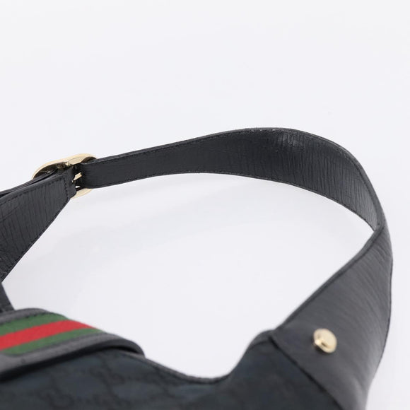 GUCCI GG Canvas Abby G Rock Shoulder Bag Leather Black Gold 130779 Auth BA15874V