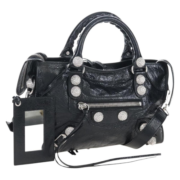 Balenciaga Le City Small Hand Bag Leather 2way Black 866029 Auth BA15875SAM
