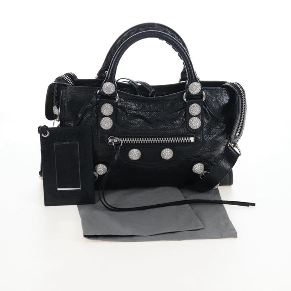 Balenciaga Le City Small Hand Bag Leather 2way Black 866029 Auth BA15875SAM
