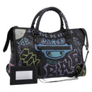 Balenciaga The City Graffiti Hand Bag Leather Black 115748 Auth BA15876M-1