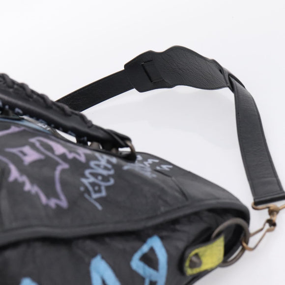 Balenciaga The City Graffiti Hand Bag Leather Black 115748 Auth BA15876M
