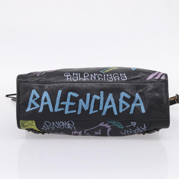 Balenciaga The City Graffiti Hand Bag Leather Black 115748 Auth BA15876M