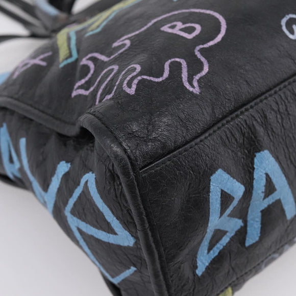 Balenciaga The City Graffiti Hand Bag Leather Black 115748 Auth BA15876M