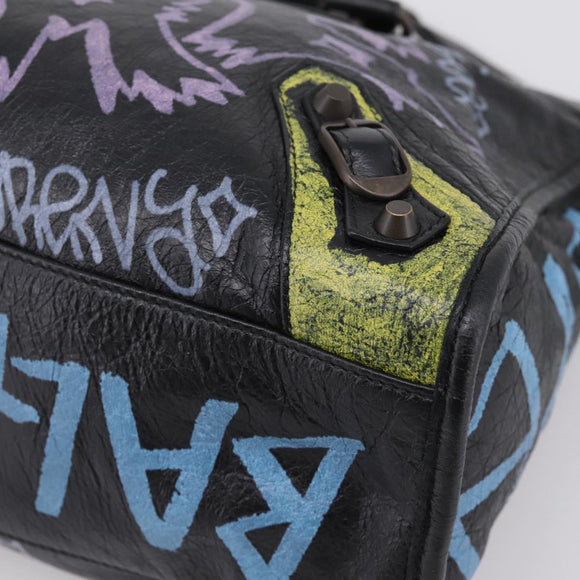 Balenciaga The City Graffiti Hand Bag Leather Black 115748 Auth BA15876M