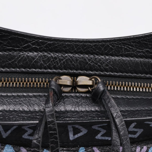 Balenciaga The City Graffiti Hand Bag Leather Black 115748 Auth BA15876M
