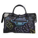 Balenciaga The City Graffiti Hand Bag Leather Black 115748 Auth BA15876M-2