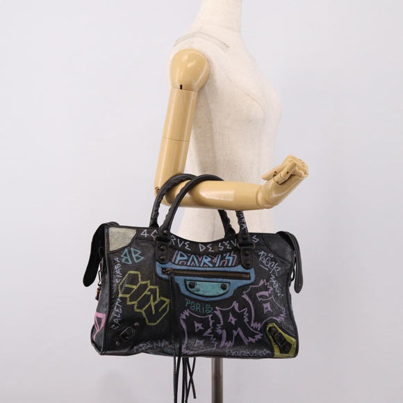 Balenciaga The City Graffiti Hand Bag Leather Black 115748 Auth BA15876M
