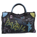 Balenciaga The City Graffiti Hand Bag Leather Black 115748 Auth BA15876M-3