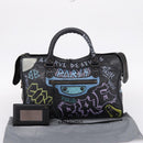 Balenciaga The City Graffiti Hand Bag Leather Black 115748 Auth BA15876M-30