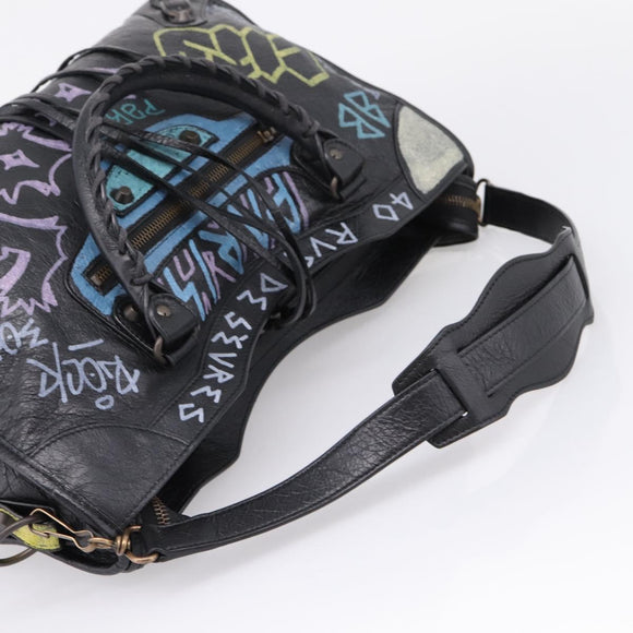 Balenciaga The City Graffiti Hand Bag Leather Black 115748 Auth BA15876M