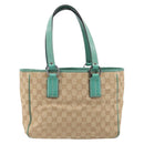 GUCCI GG Canvas Tote Bag Beige Silver 113019 Auth BA15877V-2