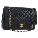 CHANEL Big Matelasse32 Chain Bag Lamb Skin Black Gold CC Auth BA15880SAM-1