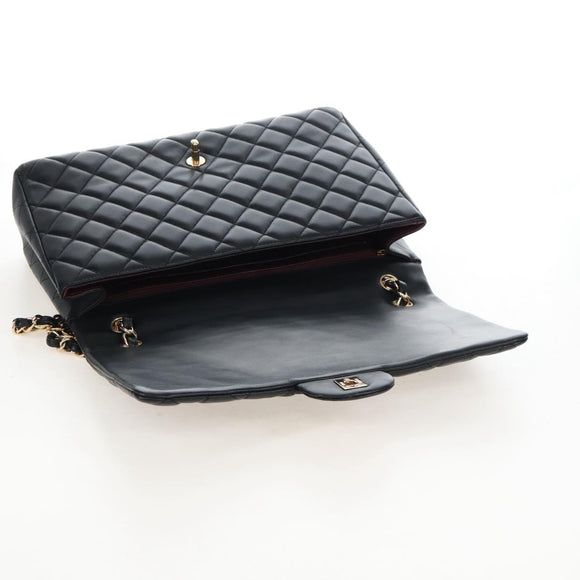 CHANEL Big Matelasse32 Chain Bag Lamb Skin Black Gold CC Auth BA15880SAM