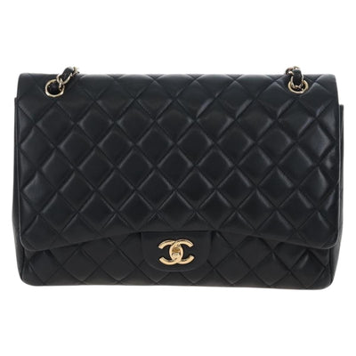 CHANEL Big Matelasse32 Chain Bag Lamb Skin Black Gold CC Auth BA15880SAM - 0