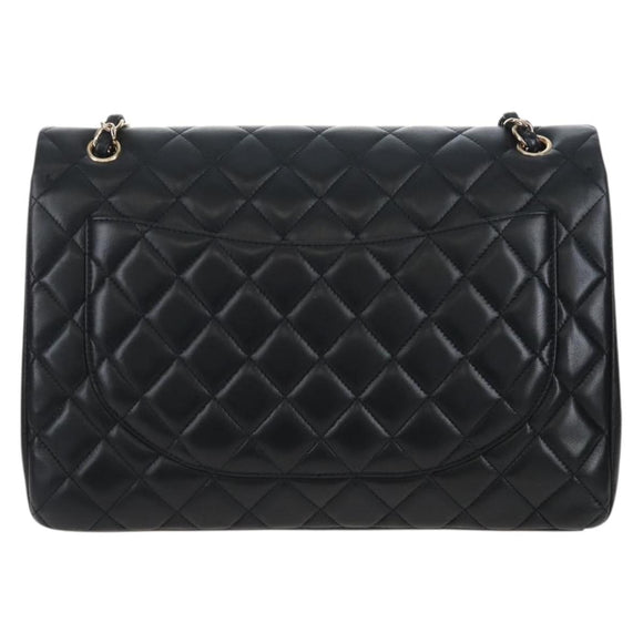 CHANEL Big Matelasse32 Chain Bag Lamb Skin Black Gold CC Auth BA15880SAM
