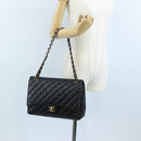 CHANEL Big Matelasse32 Chain Bag Lamb Skin Black Gold CC Auth BA15880SAM-30