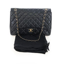 CHANEL Big Matelasse32 Chain Bag Lamb Skin Black Gold CC Auth BA15880SAM-31