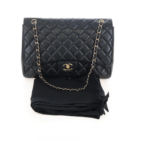 CHANEL Big Matelasse32 Chain Bag Lamb Skin Black Gold CC Auth BA15880SAM