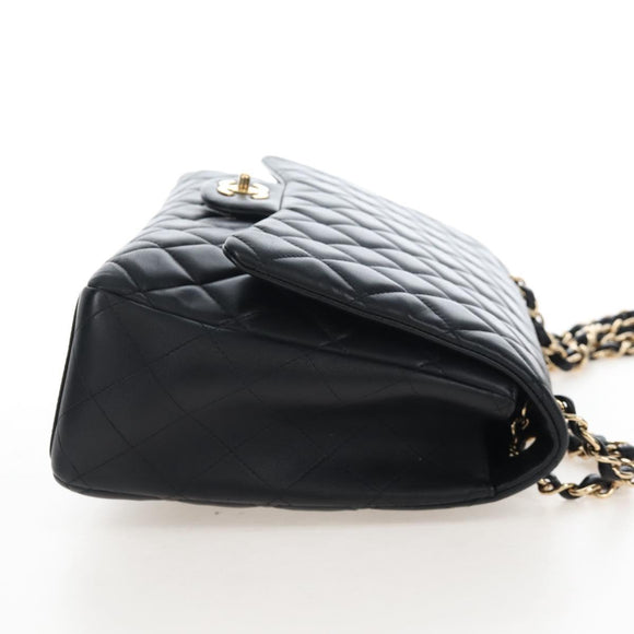 CHANEL Big Matelasse32 Chain Bag Lamb Skin Black Gold CC Auth BA15880SAM