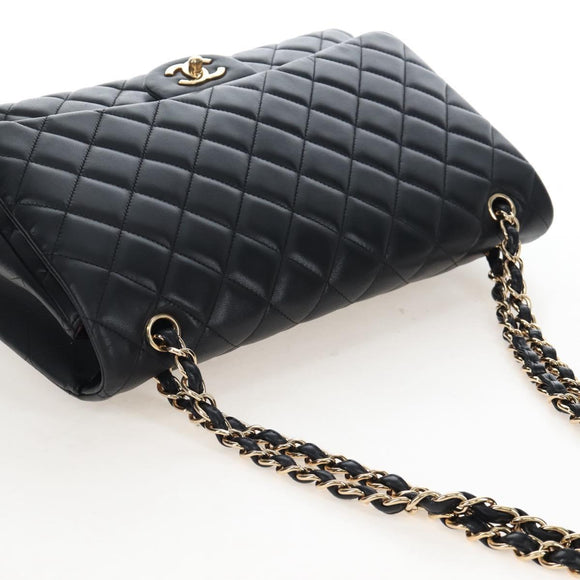 CHANEL Big Matelasse32 Chain Bag Lamb Skin Black Gold CC Auth BA15880SAM