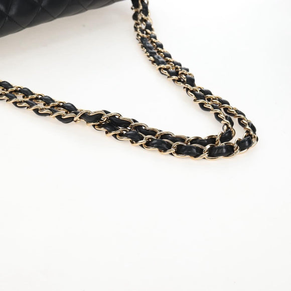 CHANEL Big Matelasse32 Chain Bag Lamb Skin Black Gold CC Auth BA15880SAM