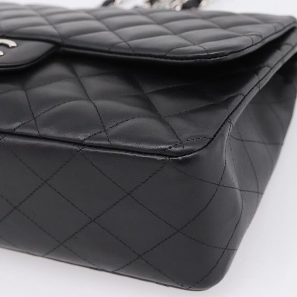 CHANEL Big Matelasse30 Chain Bag Lamb Skin Black Silver CC Auth BA15881SAM