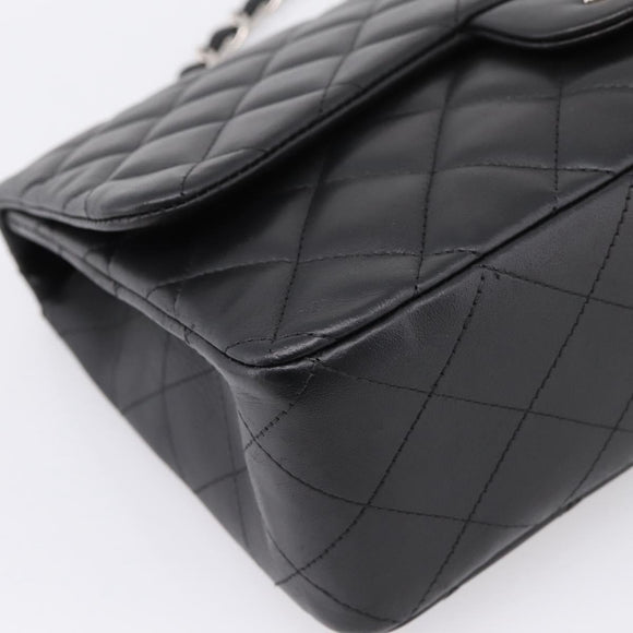 CHANEL Big Matelasse30 Chain Bag Lamb Skin Black Silver CC Auth BA15881SAM