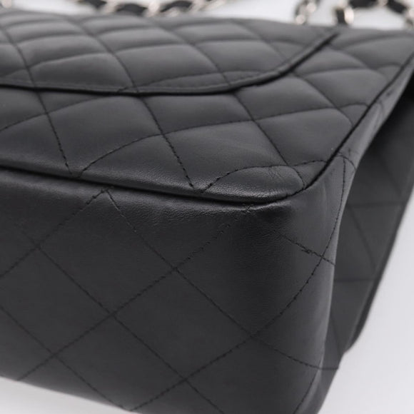 CHANEL Big Matelasse30 Chain Bag Lamb Skin Black Silver CC Auth BA15881SAM