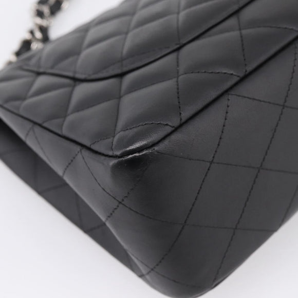 CHANEL Big Matelasse30 Chain Bag Lamb Skin Black Silver CC Auth BA15881SAM