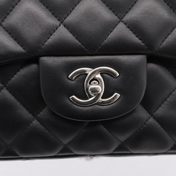 CHANEL Big Matelasse30 Chain Bag Lamb Skin Black Silver CC Auth BA15881SAM
