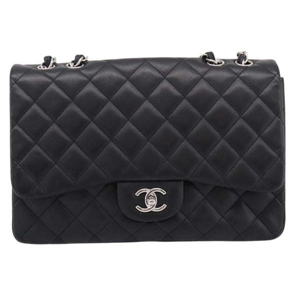 CHANEL Big Matelasse30 Chain Bag Lamb Skin Black Silver CC Auth BA15881SAM