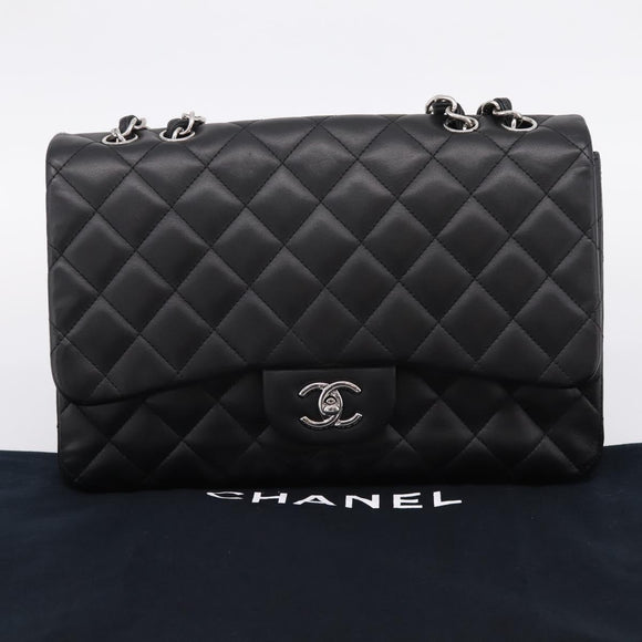 CHANEL Big Matelasse30 Chain Bag Lamb Skin Black Silver CC Auth BA15881SAM