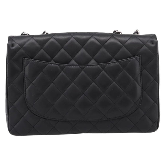 CHANEL Big Matelasse30 Chain Bag Lamb Skin Black Silver CC Auth BA15881SAM