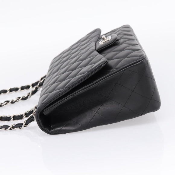 CHANEL Big Matelasse30 Chain Bag Lamb Skin Black Silver CC Auth BA15881SAM