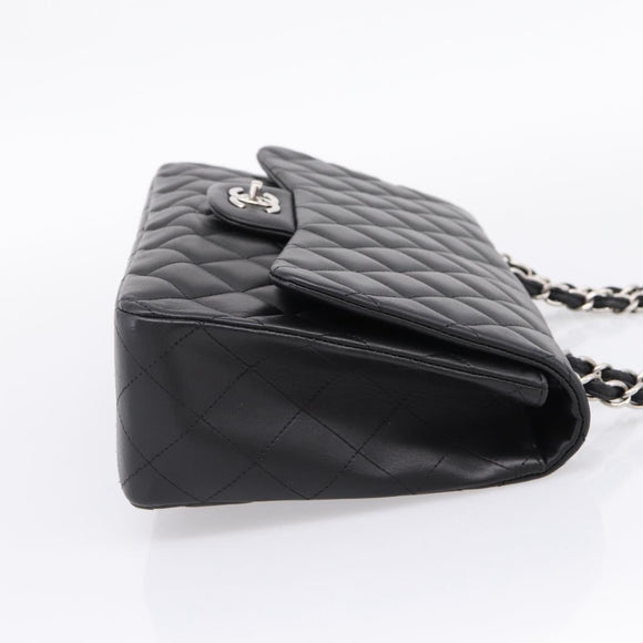 CHANEL Big Matelasse30 Chain Bag Lamb Skin Black Silver CC Auth BA15881SAM