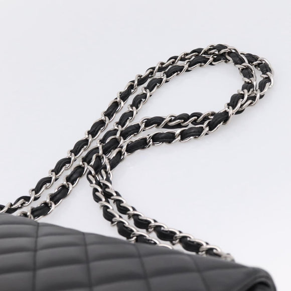 CHANEL Big Matelasse30 Chain Bag Lamb Skin Black Silver CC Auth BA15881SAM