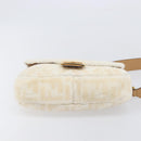 FENDI Zucca Canvas Mamma Baguette Shoulder Bag Fur 2way White Gold Auth BA15885M-12