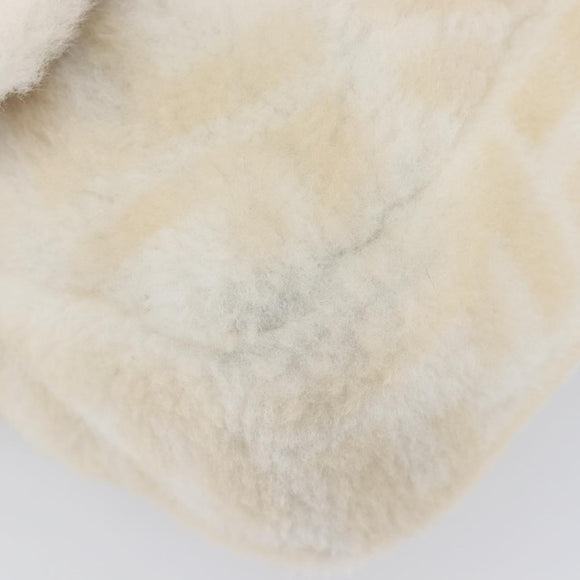 FENDI Zucca Canvas Mamma Baguette Shoulder Bag Fur 2way White Gold Auth BA15885M