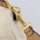 FENDI Zucca Canvas Mamma Baguette Shoulder Bag Fur 2way White Gold Auth BA15885M-17