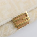 FENDI Zucca Canvas Mamma Baguette Shoulder Bag Fur 2way White Gold Auth BA15885M-18