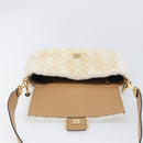 FENDI Zucca Canvas Mamma Baguette Shoulder Bag Fur 2way White Gold Auth BA15885M-20