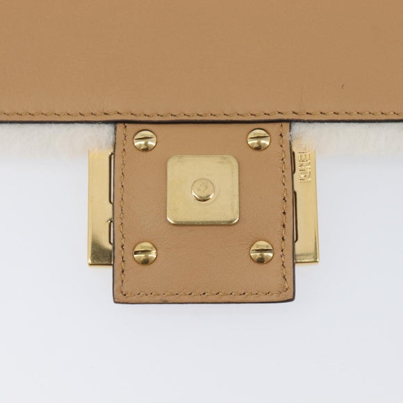 FENDI Zucca Canvas Mamma Baguette Shoulder Bag Fur 2way White Gold Auth BA15885M