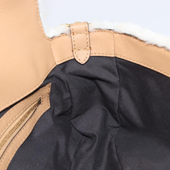 FENDI Zucca Canvas Mamma Baguette Shoulder Bag Fur 2way White Gold Auth BA15885M