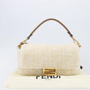 FENDI Zucca Canvas Mamma Baguette Shoulder Bag Fur 2way White Gold Auth BA15885M-29