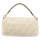 FENDI Zucca Canvas Mamma Baguette Shoulder Bag Fur 2way White Gold Auth BA15885M-3