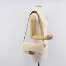 FENDI Zucca Canvas Mamma Baguette Shoulder Bag Fur 2way White Gold Auth BA15885M-30