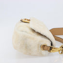 FENDI Zucca Canvas Mamma Baguette Shoulder Bag Fur 2way White Gold Auth BA15885M-4