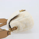 FENDI Zucca Canvas Mamma Baguette Shoulder Bag Fur 2way White Gold Auth BA15885M-5