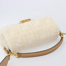 FENDI Zucca Canvas Mamma Baguette Shoulder Bag Fur 2way White Gold Auth BA15885M-6